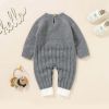 Baby Bear Jacquard Design Long Sleeve Cute Knitted Jumpsuits - 66 (3-6M) - Grey