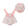 Baby Girl Floral Print Bow Decoration Design Sling Dress Onesies With Hat - 59 (0-3M) - Pink