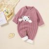 Baby Bear Jacquard Design Long Sleeve Cute Knitted Jumpsuits - 66 (3-6M) - Grey