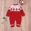 Baby Christmas Embroidered Graphic Side Button Design Knit Long Style Jumpsuit - 59 (0-3M) - Red