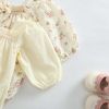 Baby Girl Ditsy Flower Pattern Or Solid Color Long Sleeve Bodysuit - 66 (3-6M) - Beige