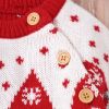 Baby Christmas Embroidered Graphic Side Button Design Knit Long Style Jumpsuit - 59 (0-3M) - Red