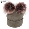 New Warm Knitted 0-3Y Baby's Hat Cute Double Fur Pompon Beanies Thick Double Layer Cap Faux Pompom Hat - Gray - 0 3Y