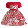 Baby Girl Flower Embroidered Graphic Crewneck Short Sleeve Princess Dress - 100 (2-3Y) - Red