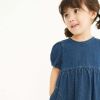 Baby Girl Solid Color Puff Sleeve Loose Denim Dress - 90 (12-24M) - Blue