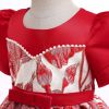 Baby Girl Flower Embroidered Graphic Crewneck Short Sleeve Princess Dress - 100 (2-3Y) - Red