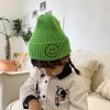 Smiling Face Embroidery Baby Knitted Hat Autumn Winter Warm Infant Toddler Beanie Hat Outdoor Windproof Girls Boys Bonnet Cap - Yellow