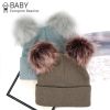 New Warm Knitted 0-3Y Baby's Hat Cute Double Fur Pompon Beanies Thick Double Layer Cap Faux Pompom Hat - Auburn - 0 3Y