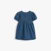 Baby Girl Solid Color Puff Sleeve Loose Denim Dress - 90 (12-24M) - Blue