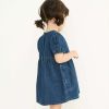 Baby Girl Solid Color Puff Sleeve Loose Denim Dress - 90 (12-24M) - Blue