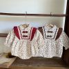 Baby Girl Floral Pattern Chinese Style Snap Buckle Design Bodysuit - 66 (3-6M) - Brown