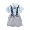 Baby Boy Solid Color Single Breasted Design Onesies With Bow Tie Combo Striped Overalls Shorts Sets - 59 (0-3M) - Blue