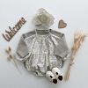 Baby Ditsy Flower Graphic Long Sleeves Flesh Style Cotton Bodysuit With Hat - 66 (3-6M) - Pink