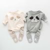 Baby Cartoon Pattern Long Sleeved Onesies Combo Striped Pantihose Sets - 66 (3-6M) - Apricot