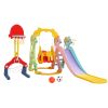 5 in 1 Slide and Swing Playing Set, Toddler Extra-Long Slide with 2 Basketball Hoops, Football, Ringtoss, Indoor Outdoor XH - Red yellow