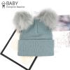 New Warm Knitted 0-3Y Baby's Hat Cute Double Fur Pompon Beanies Thick Double Layer Cap Faux Pompom Hat - Auburn - 0 3Y