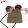 New Warm Knitted 0-3Y Baby's Hat Cute Double Fur Pompon Beanies Thick Double Layer Cap Faux Pompom Hat - Auburn - 0 3Y