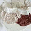 Baby Girl Floral Pattern Ruffle Lapel Design Bodysuit - 66 (3-6M) - Brown