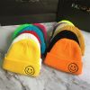 Smiling Face Embroidery Baby Knitted Hat Autumn Winter Warm Infant Toddler Beanie Hat Outdoor Windproof Girls Boys Bonnet Cap - Yellow