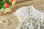 Baby Girl Floral Pattern Round Nek Short Sleeve Onesies Dress - 66 (3-6M) - White