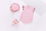 Baby 1pcs Contrast Tape Patched Frill Trim Sleeveless Onesies & Hat - 80 (9-12M) - Pink