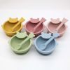 Baby Cartoon Bear Shape Complementary Food Training Silicone Bowl With Spoon Sets - Average Size (0-8Y) - Pink