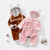 Baby Cute Long Sleeve Design Solid Color Thicken Warm Rompers With Hat - 59 (0-3M) - Brown