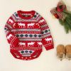 Baby Christmas Deer Pattern Shoulder Button Design Long Sleeved Onesies - 73 (6-9M) - Navy Blue