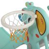 5 in 1 Slide and Swing Playing Set, Toddler Extra-Long Slide with 2 Basketball Hoops, Football, Ringtoss, Indoor Outdoor XH - Gray green