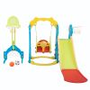 5 in 1 Slide and Swing Playing Set, Toddler Extra-Long Slide with 2 Basketball Hoops, Football, Ringtoss, Indoor Outdoor XH - yellow blue