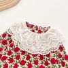 Baby Girl Flower Pattern Labeled Collar Design Long Sleeve Bodysuit - 66 (3-6M) - Red