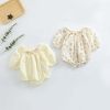 Baby Girl Ditsy Flower Pattern Or Solid Color Long Sleeve Bodysuit - 66 (3-6M) - Beige