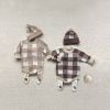 Baby Plaid Graphic Long Sleeve Crewneck Knit Thickened Onesies - 66 (3-6M) - Coffee