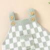 Baby Checkerboard Pattern Strap Design Knit Spring Autumn Rompers - 59 (0-3M) - Green