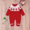 Baby Christmas Embroidered Graphic Side Button Design Knit Long Style Jumpsuit - 59 (0-3M) - Red