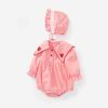 Baby Girl Solid Color Heart Embroidered Design Lapel Cute Bodysuit Onesies - 59 (0-3M) - Pink