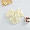 Baby Girl Ditsy Flower Pattern Or Solid Color Long Sleeve Bodysuit - 66 (3-6M) - Beige