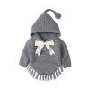 Baby Girl 1pcs Solid Color Big Bow Tie Patched Design Shawl Kniited Hoodies With Hat - 80 (9-12M) - Brown