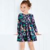 Baby Girl Print Pattern Long Sleeve Soft Cotton Princess Dress - 90 (12-24M) - Navy Blue (Dark Blue)