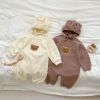 Baby Dot Pattern Cartoon Bear Patched Design Jumpsuit With Hat - 66 (3-6M) - Apricot