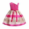 Baby Girl Floral Patched Pattern Striped Tutu Princess Dress One Shoulder Dress - 100 (2-3Y) - Pink