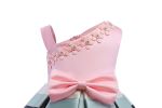 Baby Girl Floral Patched Pattern Striped Tutu Princess Dress One Shoulder Dress - 100 (2-3Y) - Pink