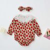 Baby Girl Flower Pattern Labeled Collar Design Long Sleeve Bodysuit - 66 (3-6M) - Red