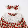 Baby Girl Flower Pattern Labeled Collar Design Long Sleeve Bodysuit - 66 (3-6M) - Red