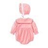 Baby Girl Solid Color Heart Embroidered Design Lapel Cute Bodysuit Onesies - 59 (0-3M) - Pink