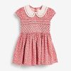 Baby Girl Ditsy Flower Print Hollow Carved Neck Knitted Waist Dress - 90 (12-24M) - Red