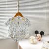 Baby All Over Flower Graphic Embroidered Doll Neck Crewneck Top With Shorts Sets - 66 (3-6M) - Blue