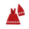 Baby Geometric Print Pattern Strap Design Dress & Christmas Hat Sets - 73 (6-9M) - Red