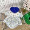 Baby All Over Flower Graphic Embroidered Doll Neck Crewneck Top With Shorts Sets - 66 (3-6M) - Blue