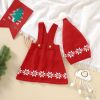 Baby Geometric Print Pattern Strap Design Dress & Christmas Hat Sets - 73 (6-9M) - Red